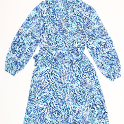 Emily & Me Women Blue Size 8 Wrap Dress Belted Long Sleeve