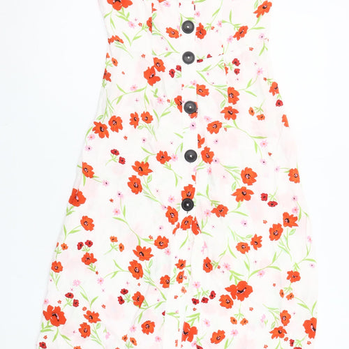 River Island Women’s White Floral Button Front Midi Dress Size 6