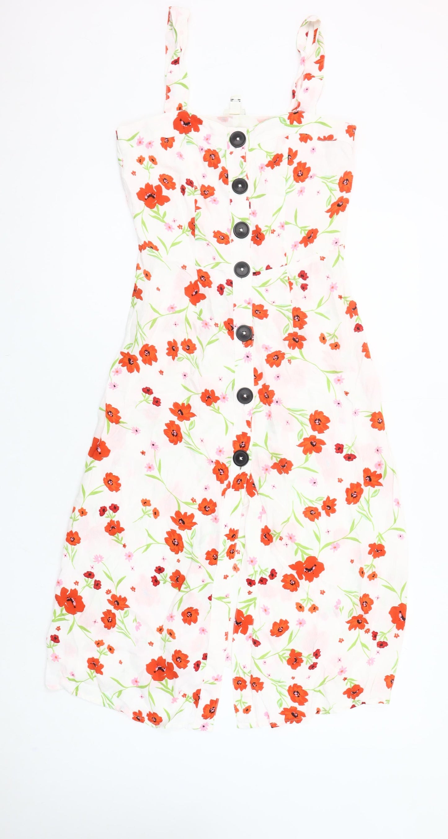 River Island Women’s White Floral Button Front Midi Dress Size 6