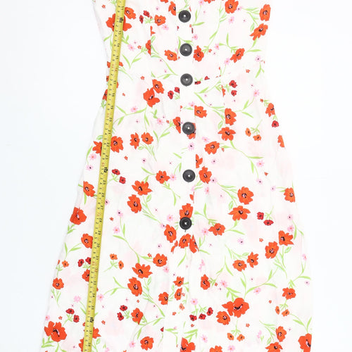 River Island Women’s White Floral Button Front Midi Dress Size 6