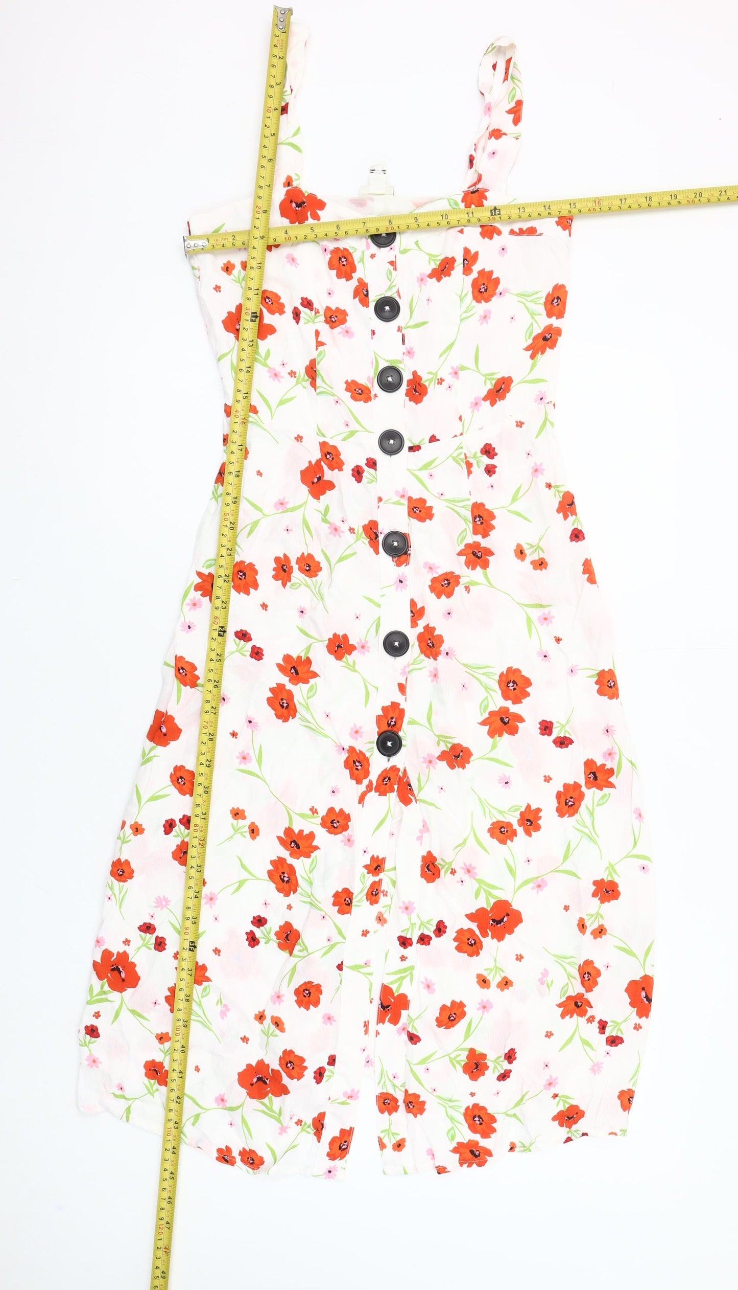 River Island Women’s White Floral Button Front Midi Dress Size 6
