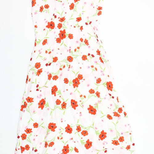 River Island Women’s White Floral Button Front Midi Dress Size 6