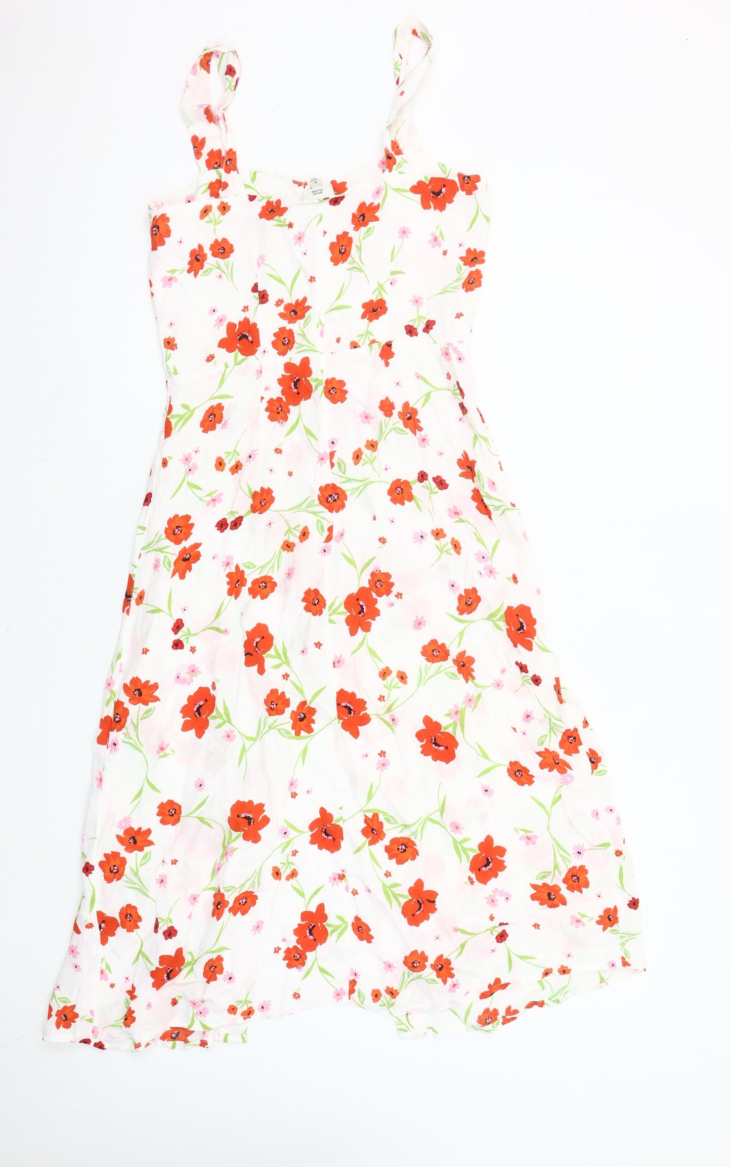 River Island Women’s White Floral Button Front Midi Dress Size 6
