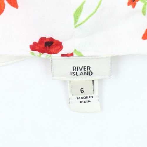 River Island Women’s White Floral Button Front Midi Dress Size 6