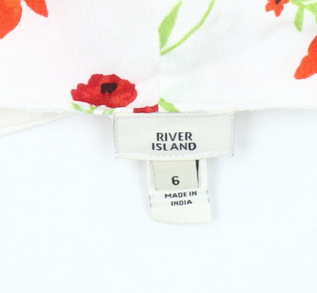 River Island Women’s White Floral Button Front Midi Dress Size 6