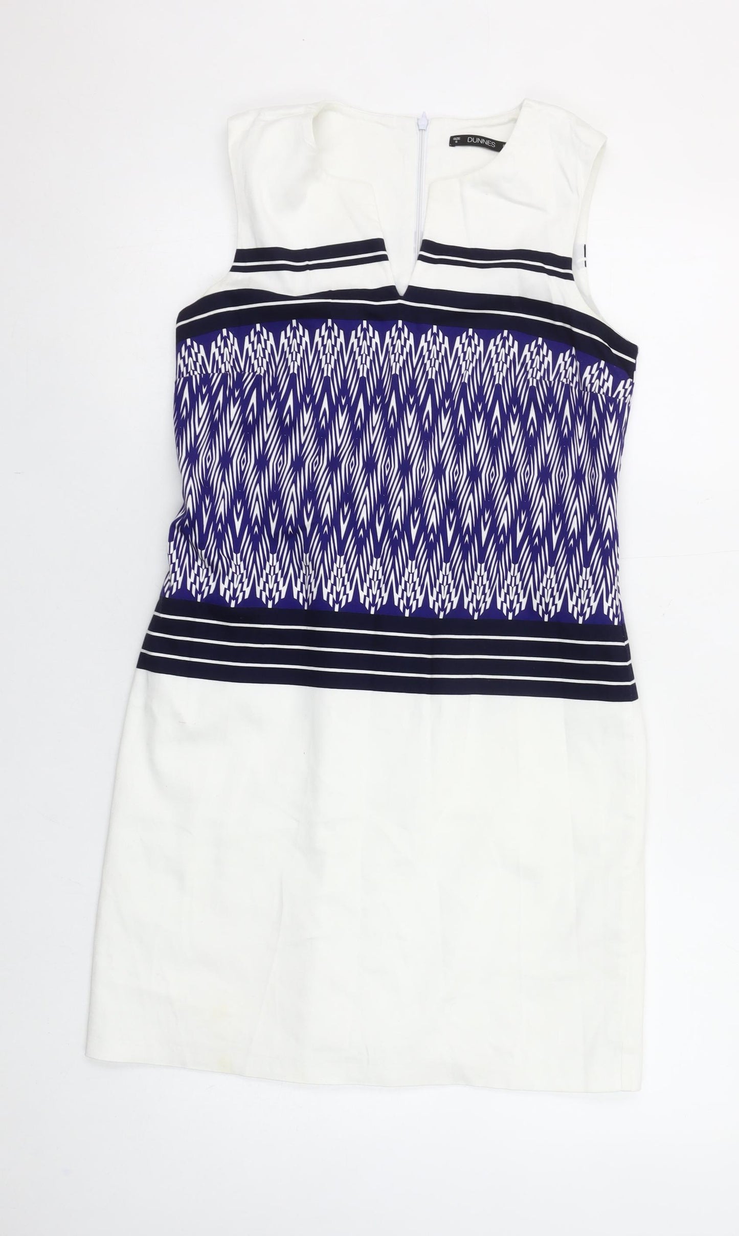 Dunnes Women’s Multicoloured Geometric Shift Dress Size 8 Sleeveless Cotton Blend