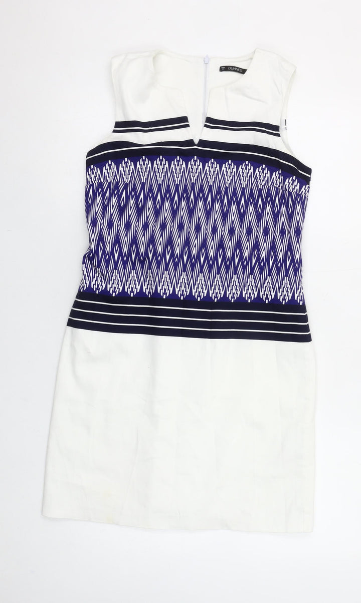 Dunnes Women’s Multicoloured Geometric Shift Dress Size 8 Sleeveless Cotton Blend