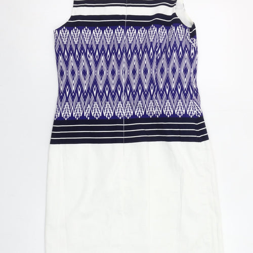 Dunnes Women’s Multicoloured Geometric Shift Dress Size 8 Sleeveless Cotton Blend
