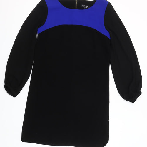 Principles by Ben de Lisi Women's Black Blue Shift Dress Size 8 Long Sleeve