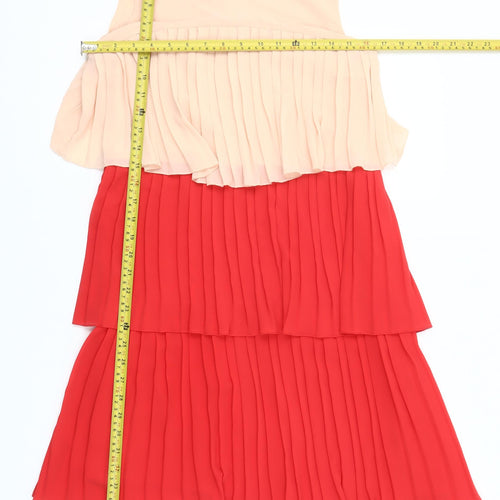 Savida Women Red Beige Colourblock Pleated A-Line Dress Size 8