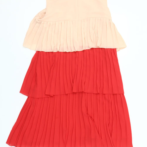 Savida Women Red Beige Colourblock Pleated A-Line Dress Size 8