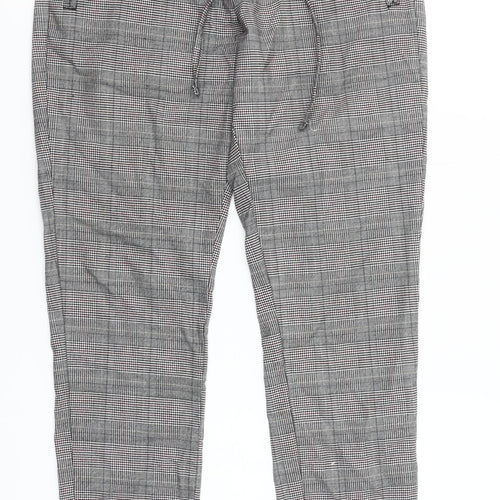 Forever 21 Grey Check Chino Trousers Unisex Size S Drawstring Waist
