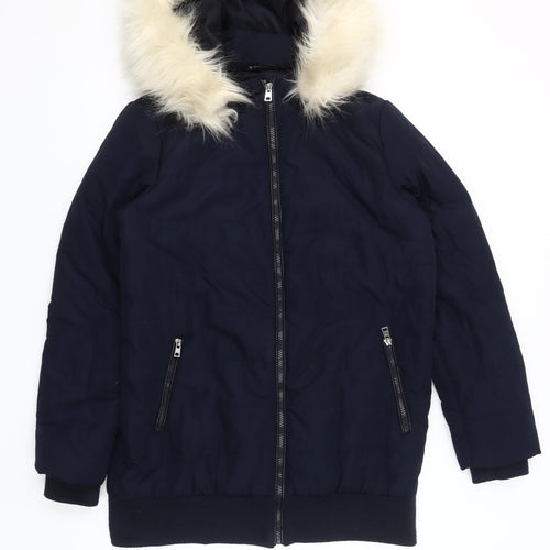 St. Bernard for Dunnes Stores Women's Navy Faux Fur Hooded Puffer Jacket Size 14