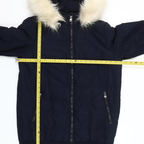 St. Bernard for Dunnes Stores Women's Navy Faux Fur Hooded Puffer Jacket Size 14