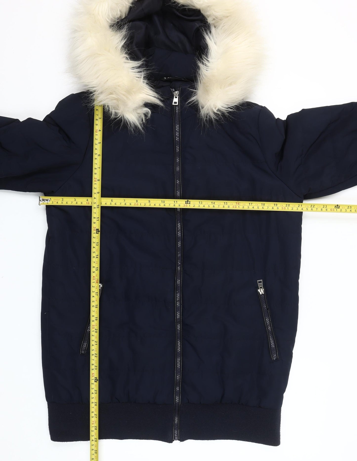 St. Bernard for Dunnes Stores Women's Navy Faux Fur Hooded Puffer Jacket Size 14