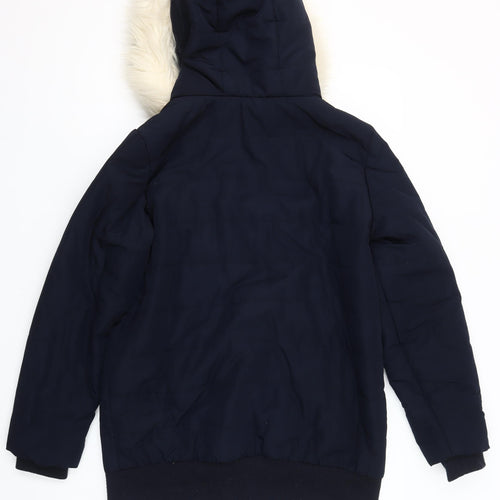 St. Bernard for Dunnes Stores Women's Navy Faux Fur Hooded Puffer Jacket Size 14