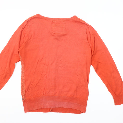 Diesel Womens Orange Lace Knit Cardigan L Long Sleeve 100% Cotton
