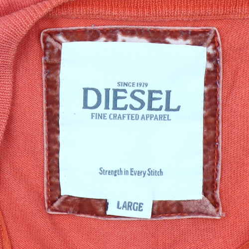 Diesel Womens Orange Lace Knit Cardigan L Long Sleeve 100% Cotton