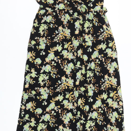 Next Women's Black Floral Cotton Wrap Midi Dress Size 6