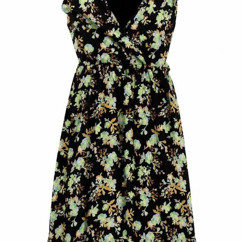 Next Women's Black Floral Cotton Wrap Midi Dress Size 6