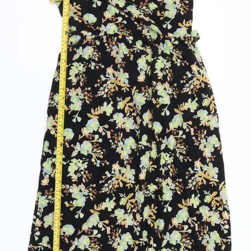 Next Women's Black Floral Cotton Wrap Midi Dress Size 6