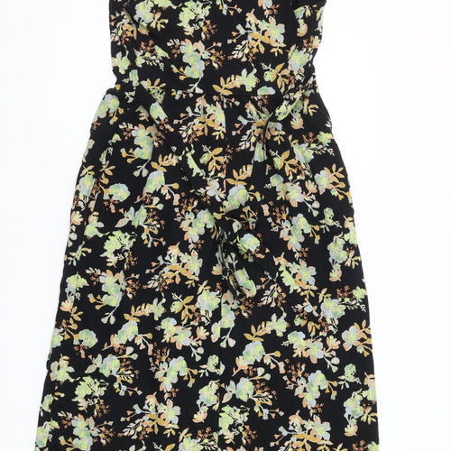 Next Women's Black Floral Cotton Wrap Midi Dress Size 6