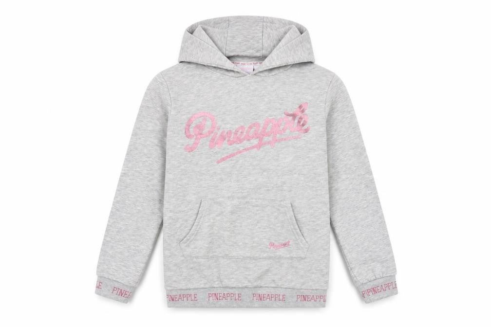 Front view of Pineapple girls’ grey pullover hoodie 9-10 years dance logo fleece