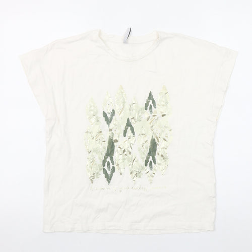 Tiffosi Women Ivory Geometric Print Cotton T-Shirt M
