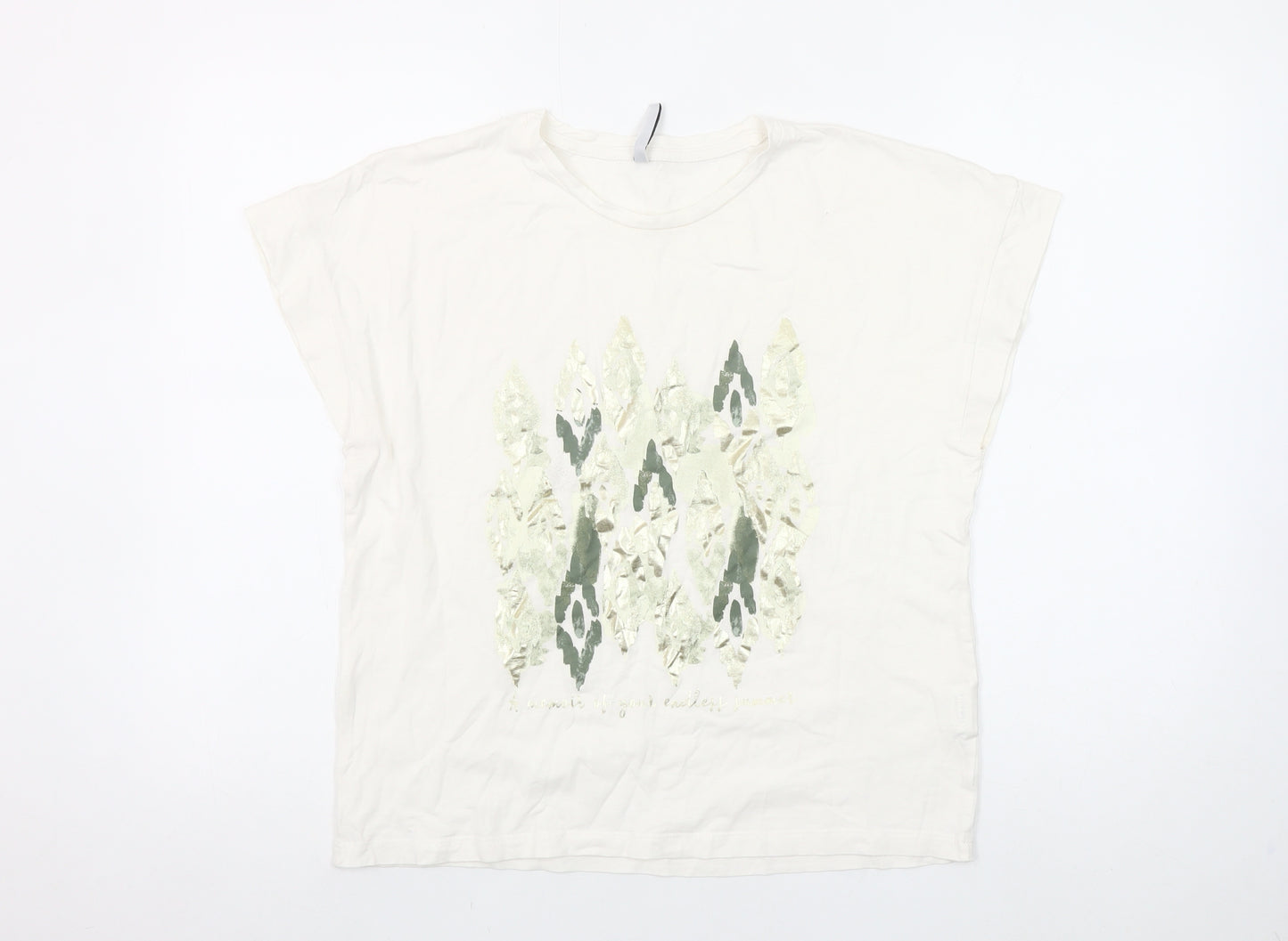 Tiffosi Women Ivory Geometric Print Cotton T-Shirt M