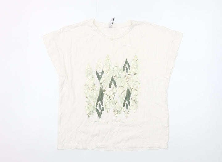 Tiffosi Women Ivory Geometric Print Cotton T-Shirt M