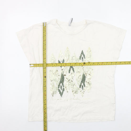 Tiffosi Women Ivory Geometric Print Cotton T-Shirt M