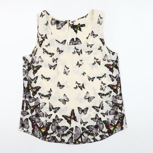 Oasis Women’s Ivory Butterfly Print Sleeveless Chiffon Tank Top Size 10
