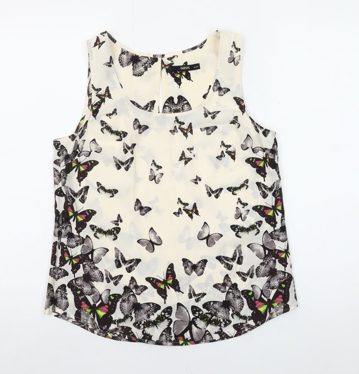 Oasis Women’s Ivory Butterfly Print Sleeveless Chiffon Tank Top Size 10