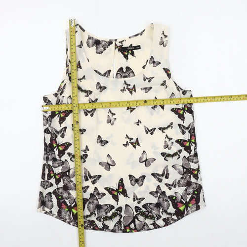 Oasis Women’s Ivory Butterfly Print Sleeveless Chiffon Tank Top Size 10