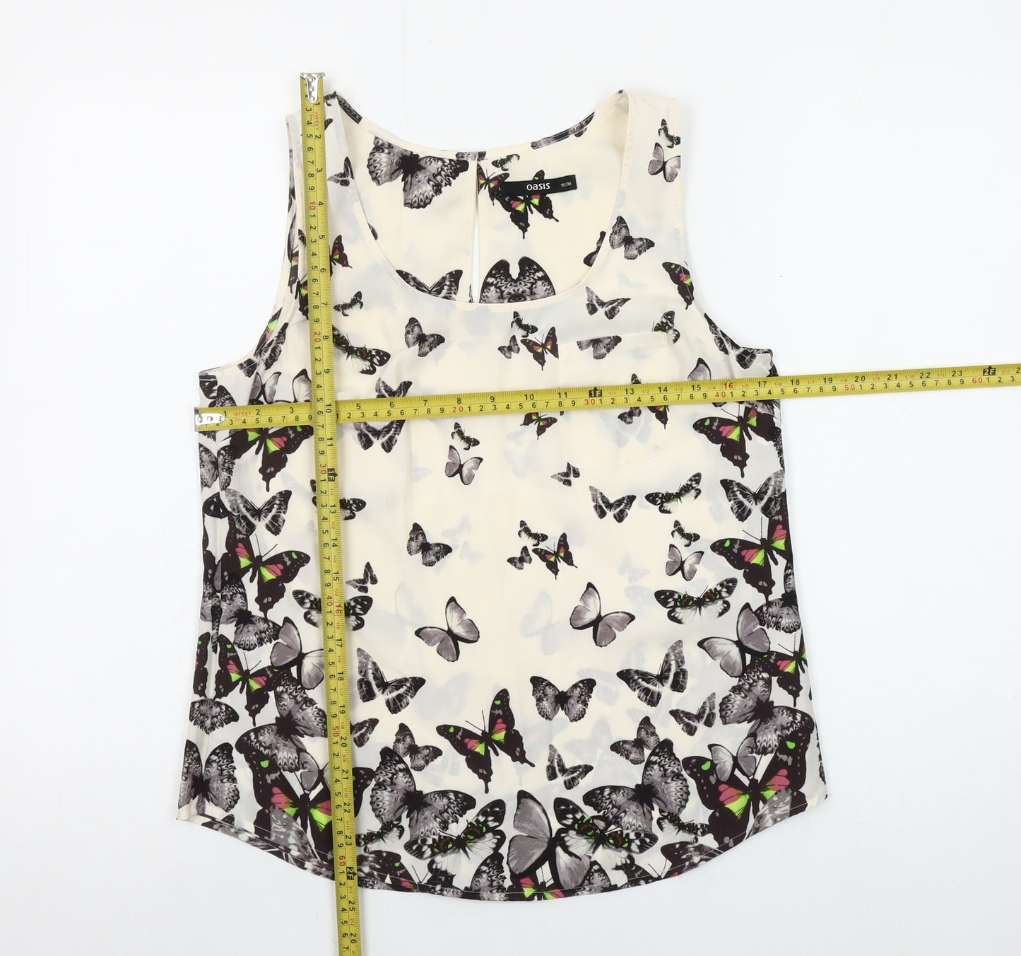 Oasis Women’s Ivory Butterfly Print Sleeveless Chiffon Tank Top Size 10