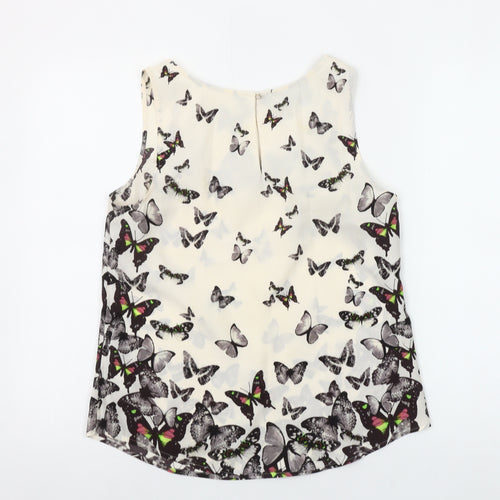 Oasis Women’s Ivory Butterfly Print Sleeveless Chiffon Tank Top Size 10