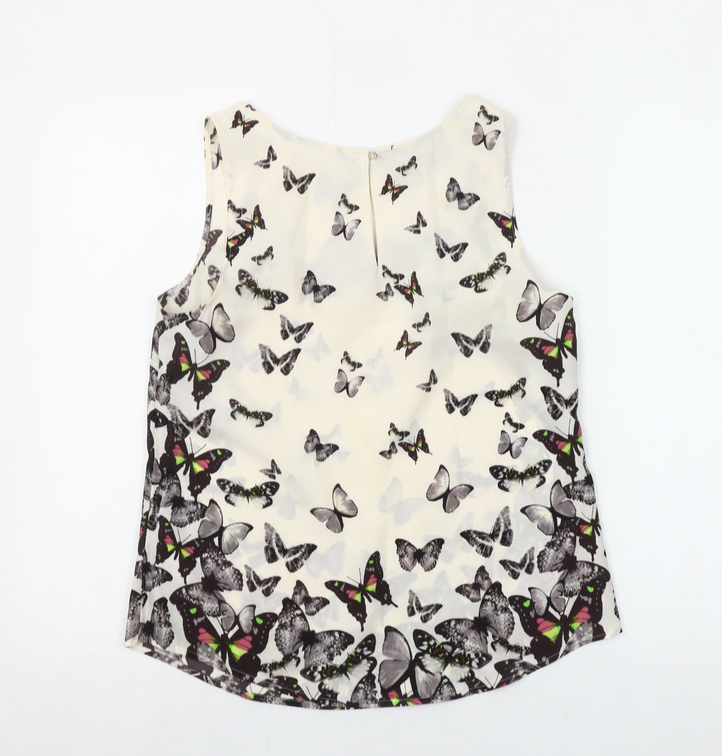 Oasis Women’s Ivory Butterfly Print Sleeveless Chiffon Tank Top Size 10