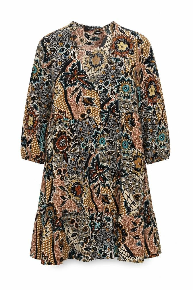 Front view of Primark women’s multicoloured floral a-line dress, size UK 8