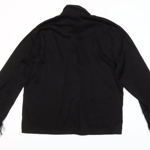 Boohoo Women’s Black Long Sleeve Faux Feather Trim Satin Button-Up Shirt UK 12