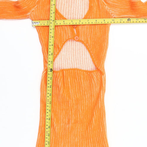 PrettyLittleThing Women’s Orange XS Bodycon Mini Dress Long Sleeve V-Neck