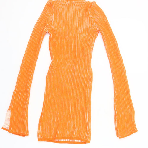 PrettyLittleThing Women’s Orange XS Bodycon Mini Dress Long Sleeve V-Neck