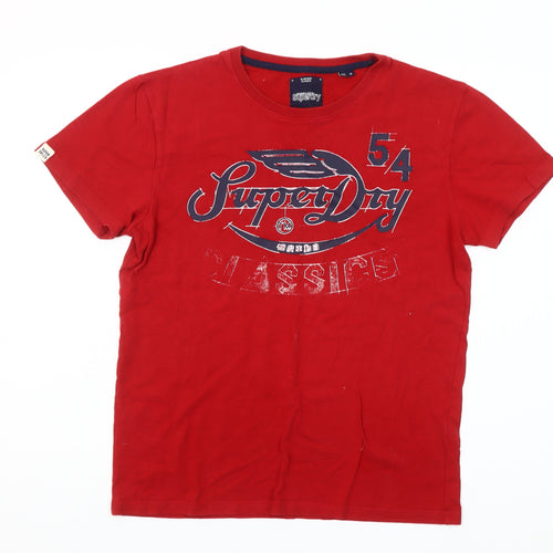 Superdry Men Red Classic Graphic Print Crew Neck Cotton T-Shirt Size M