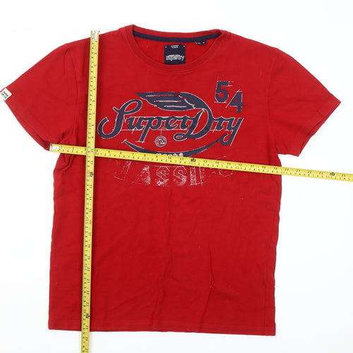 Superdry Men Red Classic Graphic Print Crew Neck Cotton T-Shirt Size M