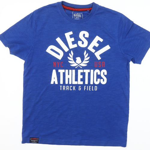Diesel Men's Blue Athletics Graphic T-Shirt Medium Cotton Blend