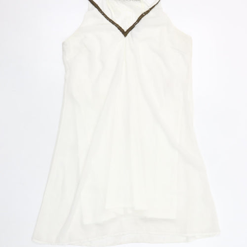 Vero Moda Women White Beaded V-Neck Slip Dress Size S