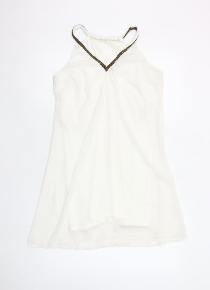 Vero Moda Women White Beaded V-Neck Slip Dress Size S