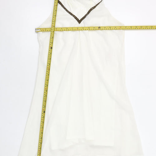 Vero Moda Women White Beaded V-Neck Slip Dress Size S