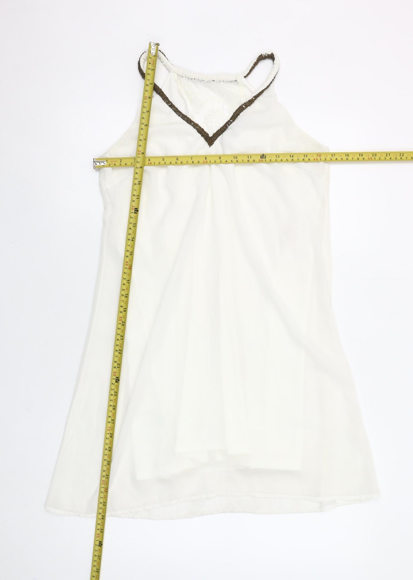 Vero Moda Women White Beaded V-Neck Slip Dress Size S