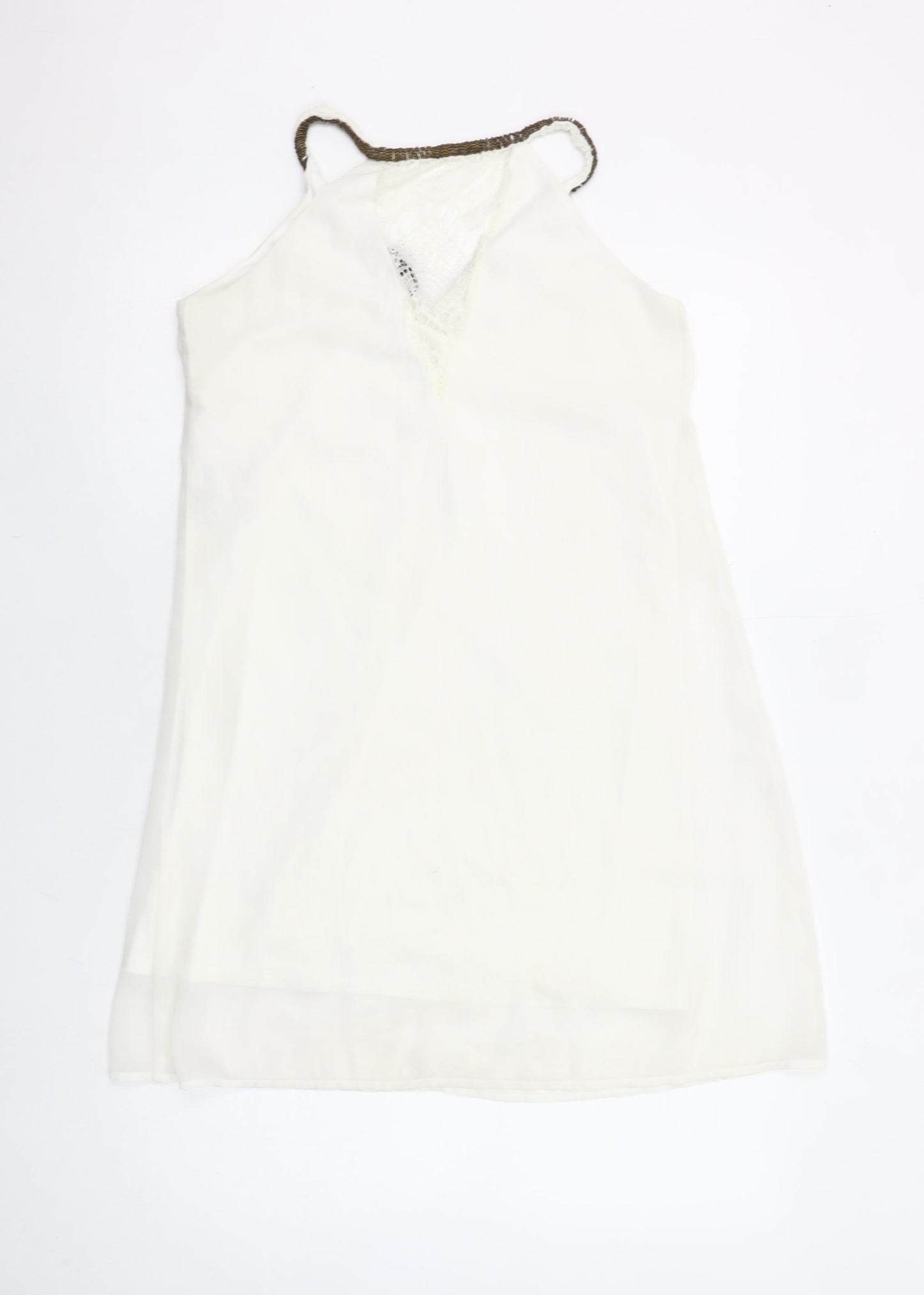 Vero Moda Women White Beaded V-Neck Slip Dress Size S