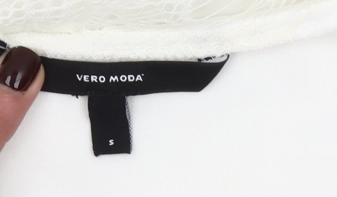 Vero Moda Women White Beaded V-Neck Slip Dress Size S